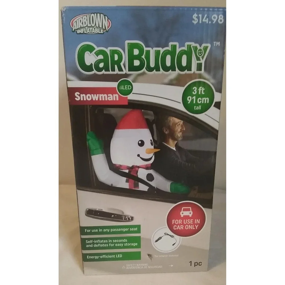 Gemmy Airblown Inflatable Christmas Snowman Car Buddy for Passenger Seat 3ft NEW